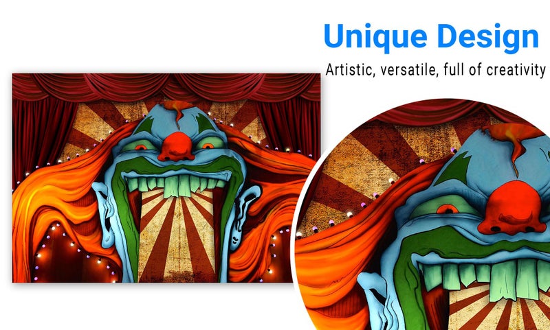 Funnytree 82" x 59" Horror Circus Theme Halloween Backdrop for Photography Giant Evil Clown Hallomas Birthday Party Background Scary Grove Vampire Baby Cake Table Decor Banner Photobooth Studio Props - Image 2
